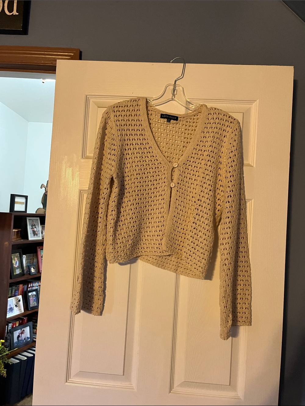 Open-Knit V-Neck Button Cardigan Sweater - Cream